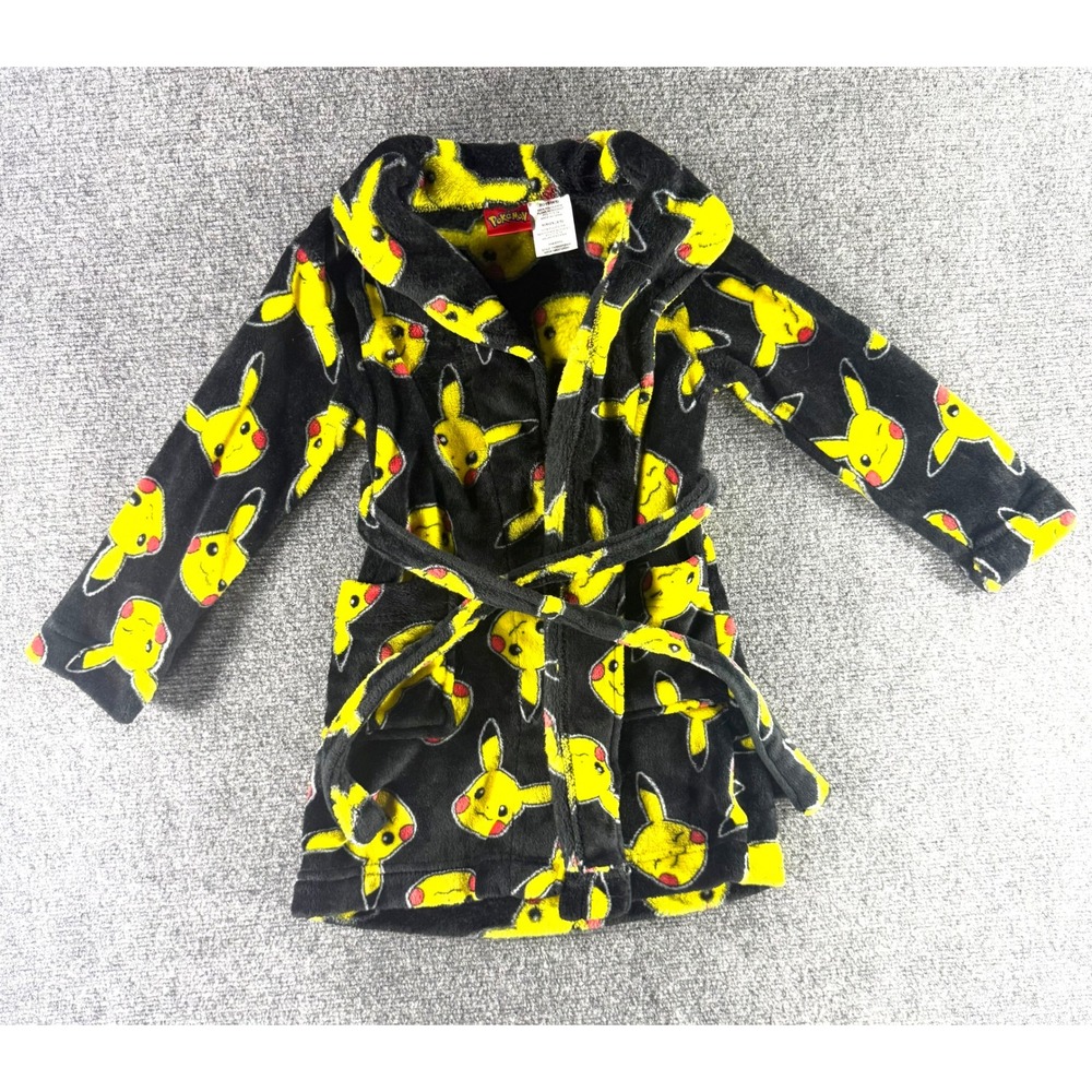 Pokemon Pikachu Boys Fleece Robe Black Yellow Size 4/5 PK369BRDWM Plush Bathrobe
